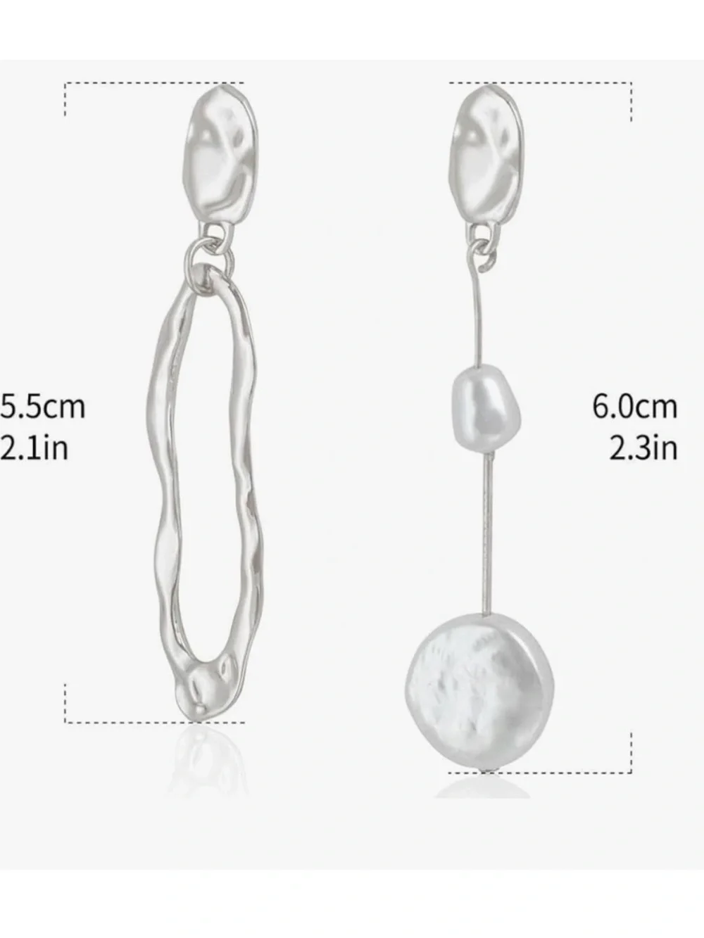 Silver Asymmetrical Pearl Drop Earrings